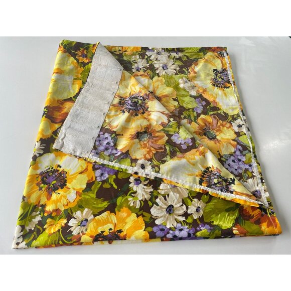 Vintage 80s pleated curtain, large yellow, green and purple flower, single panel - Picture 8 of 10